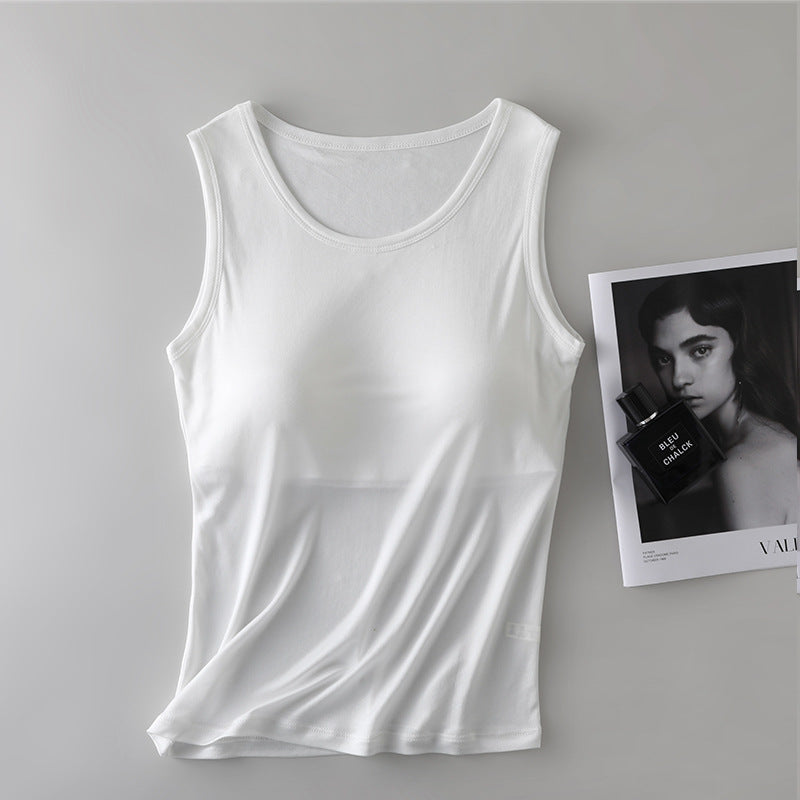 Women's 6A Mulberry Silk Sleeveless Wide Shoulder Vest Top