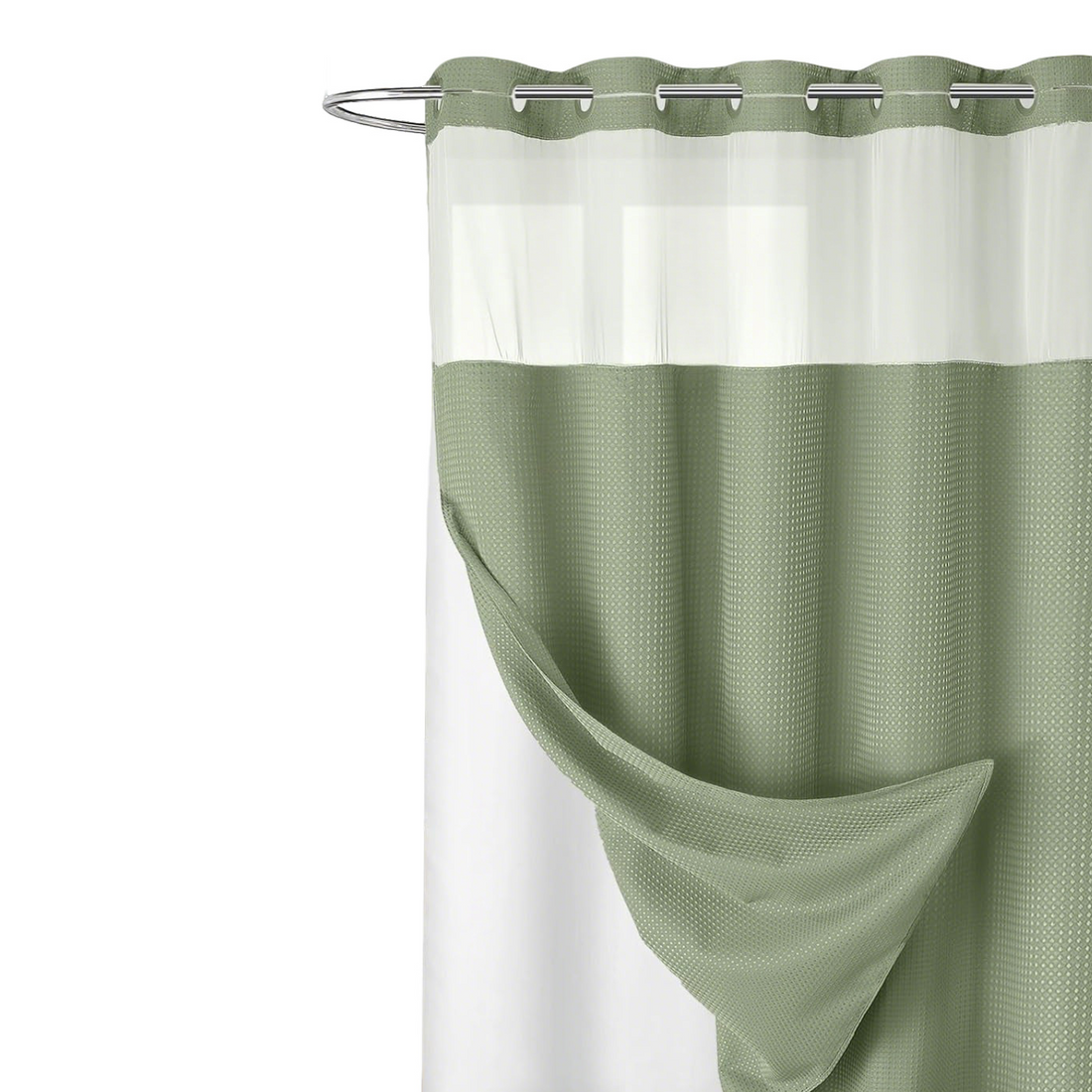 Double Layer Waffle Textured Waterproof Polyester Shower Curtain with Large Loops for Bathroom Privacy