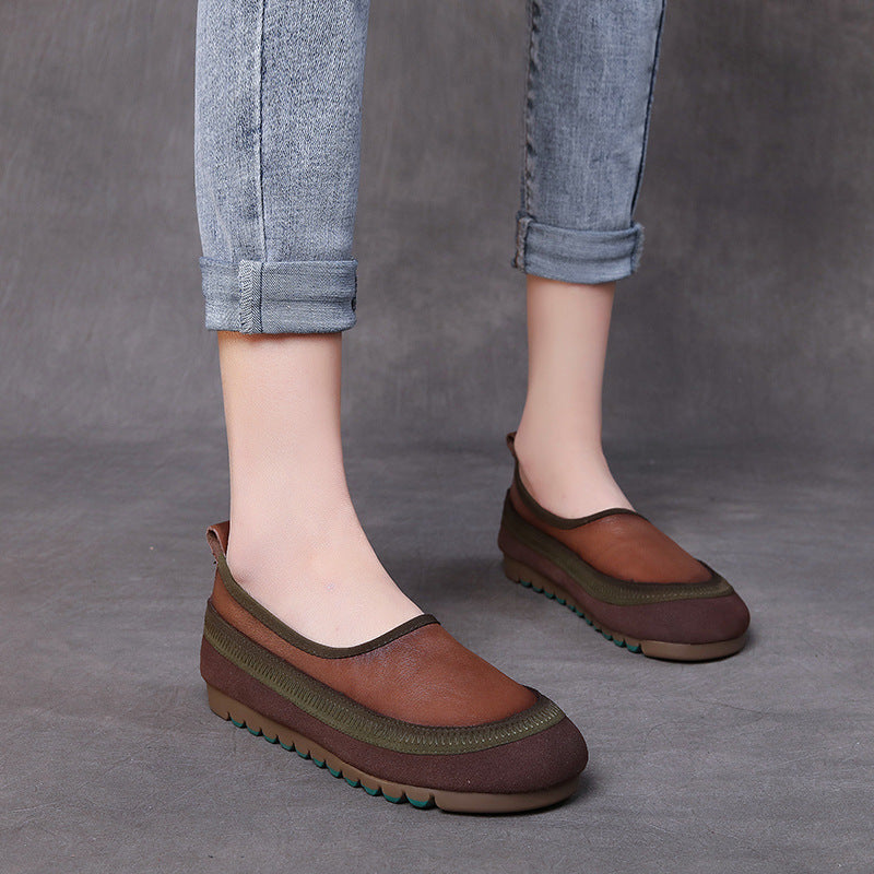 Handmade Genuine Leather Flat Women's Shoes Slip-On Loafers Casual Soft-Soled Beanie Shoes