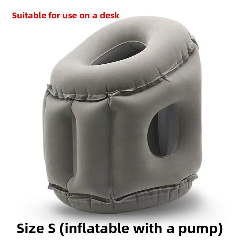 Inflatable Flocking Nap Pillow Hands-Free Travel Office Lying Down Rest Cushion