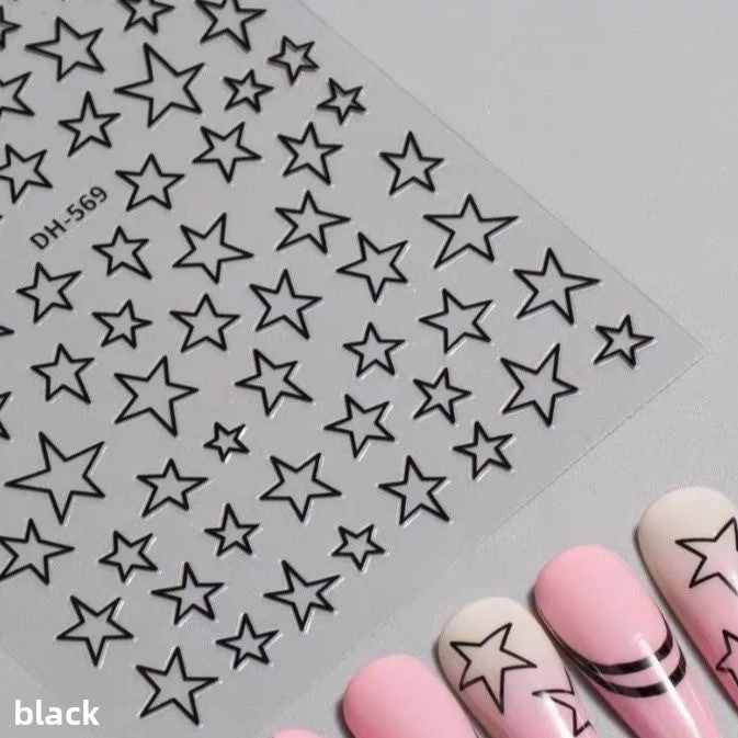 Five-Pointed Star Nail Stickers in White, Black, Gold, Silver, image 6 of 8