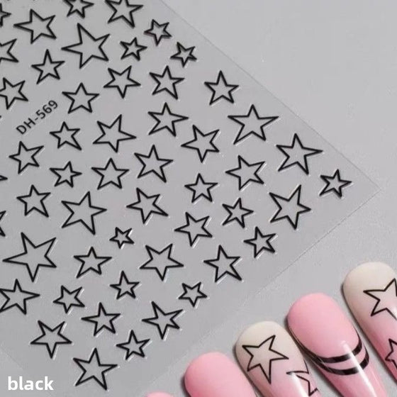 Five-Pointed Star Nail Stickers in White, Black, Gold, Silver, image 6 of 8