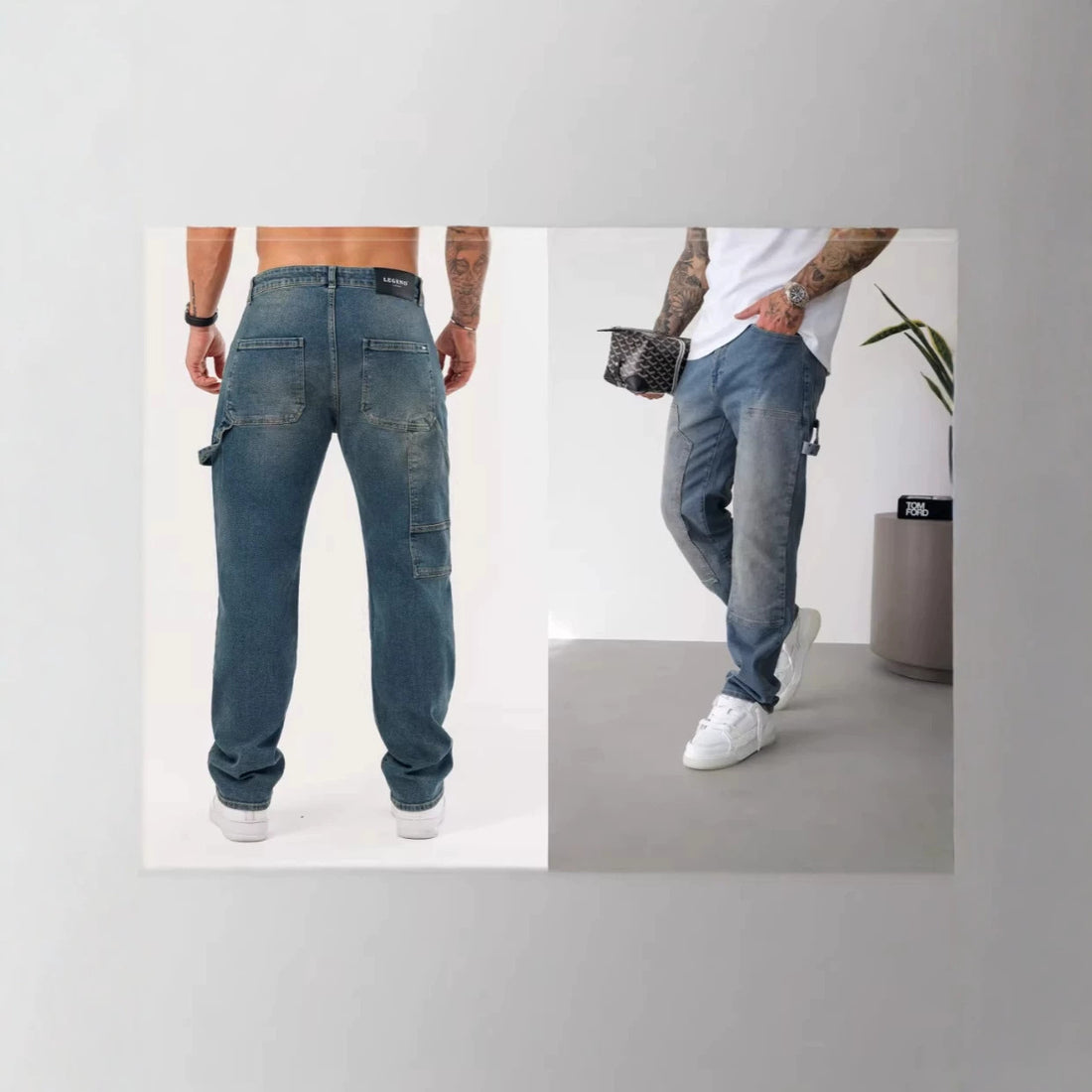 Mens Patchwork Loose Fit Jeans Straight Trousers