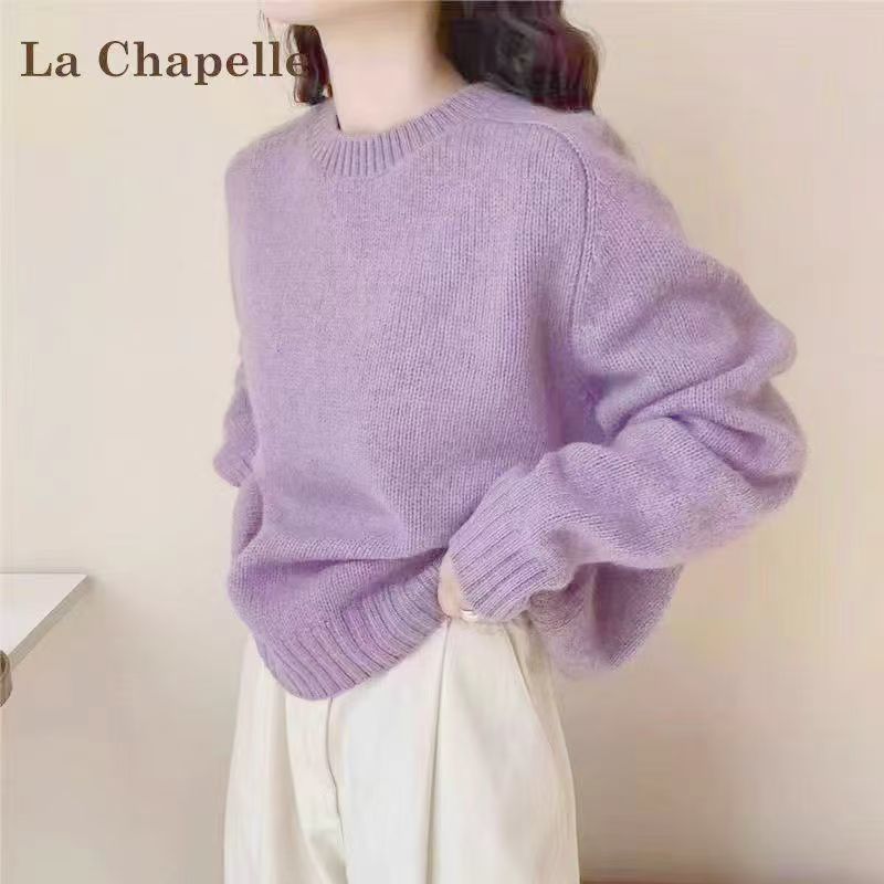 Women's soft knit round neck long sleeve loose pullover sweater, photo 7