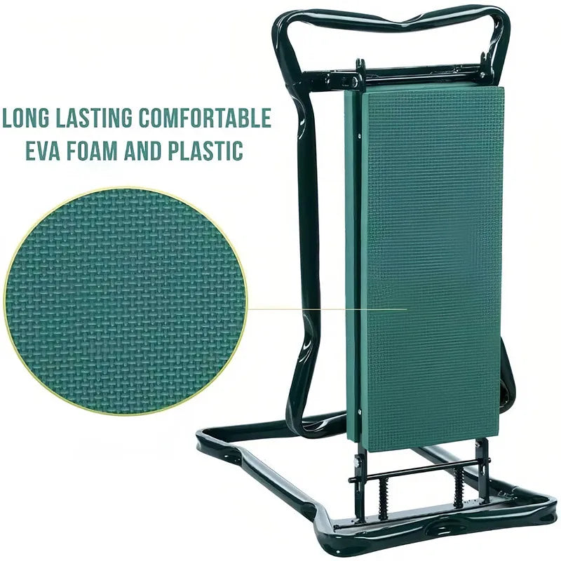 Garden kneeling stool flipped over as a seat