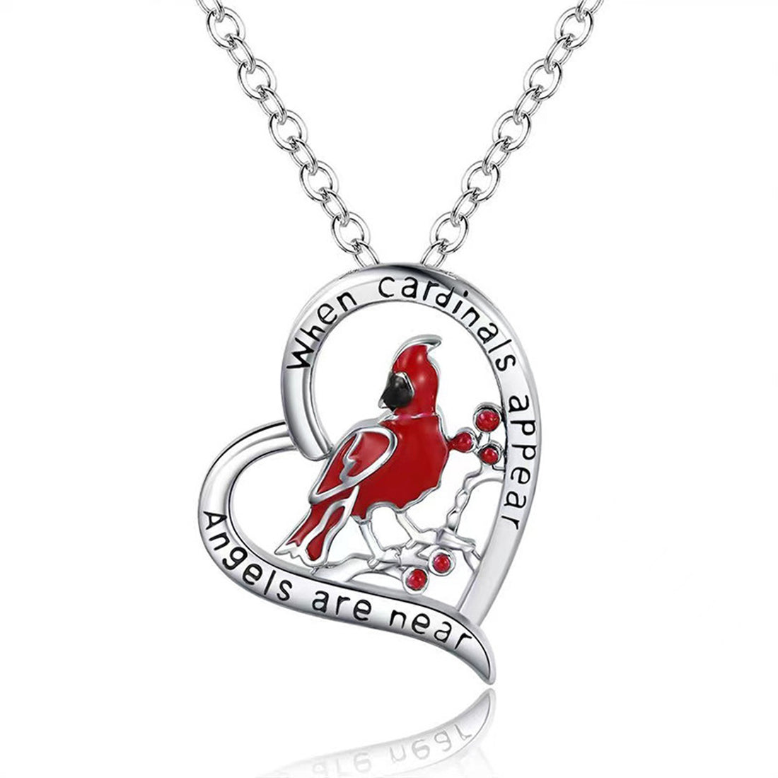 Style 2 cardinal pendant in an engraved silver-tone heart