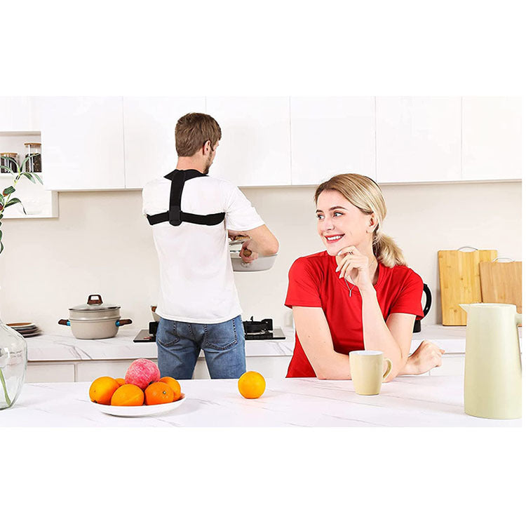 Black adjustable back support belt worn under clothing, photo 4
