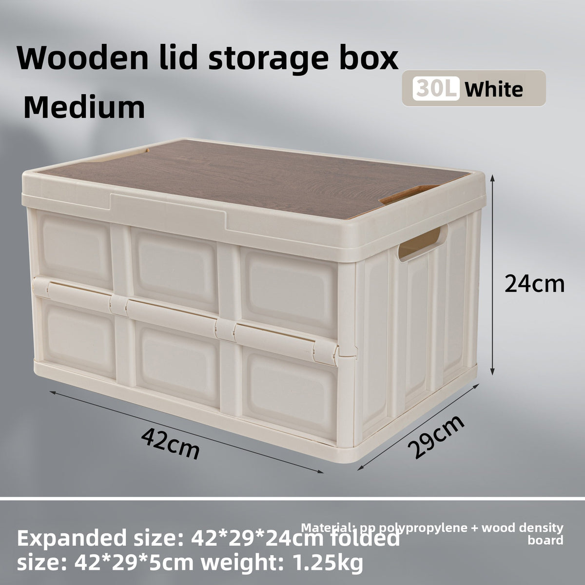 Foldable Outdoor Storage Box with Wooden Cover
