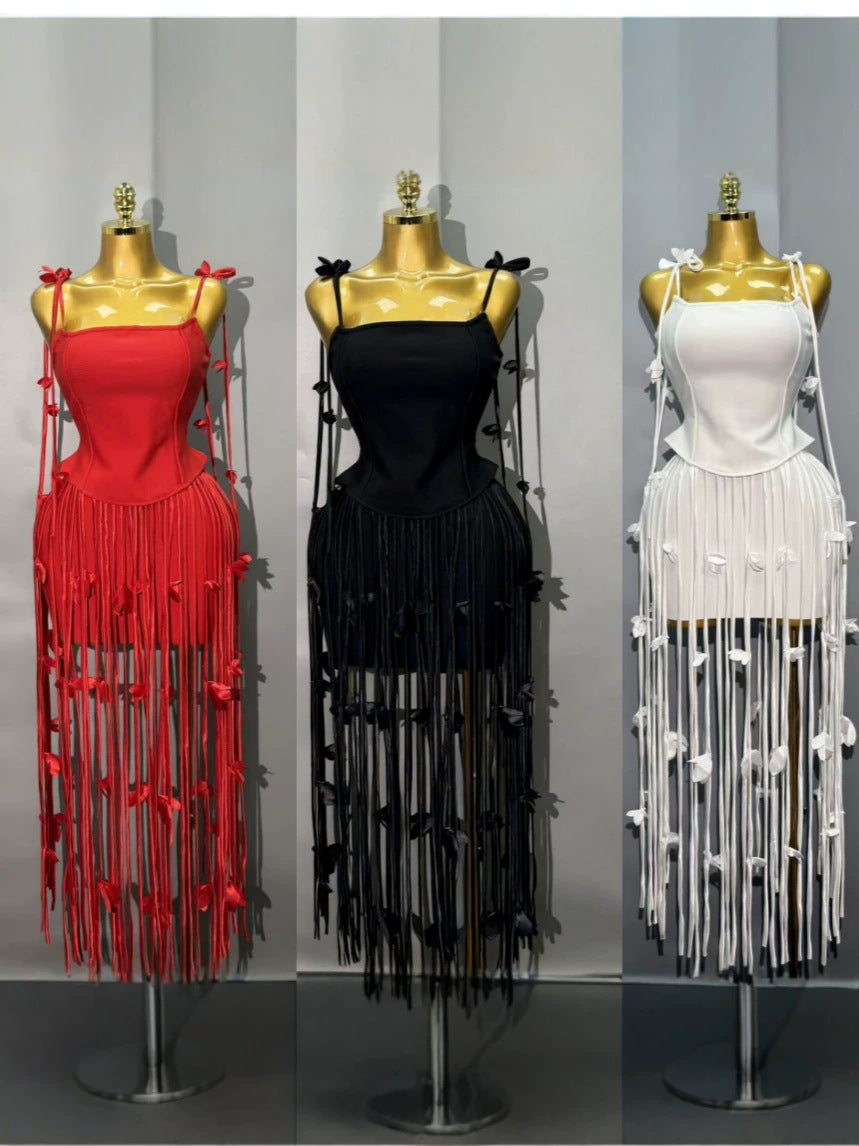Elegant Tassel Strap Evening Dress
