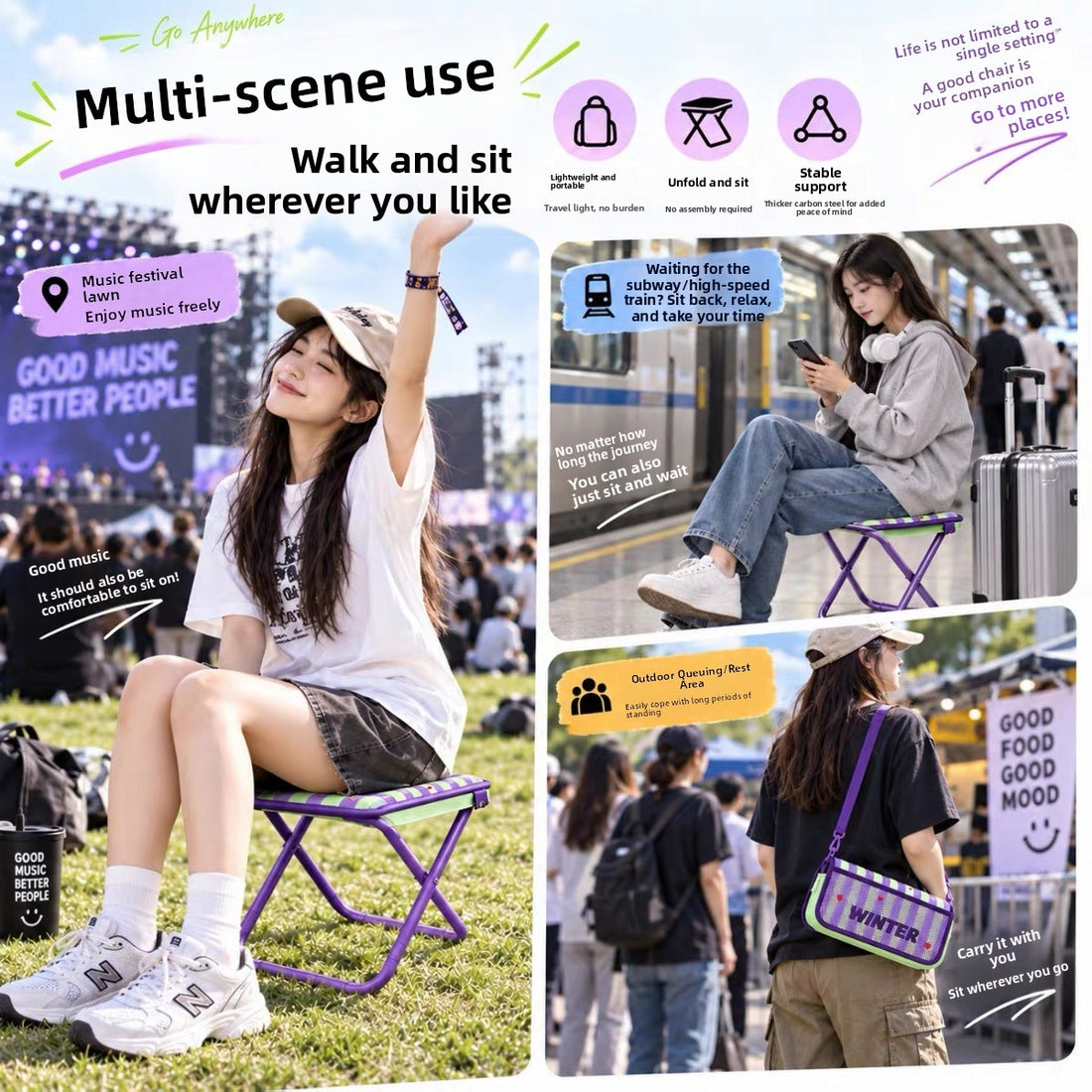 Portable Pencil Case Foldable Stool