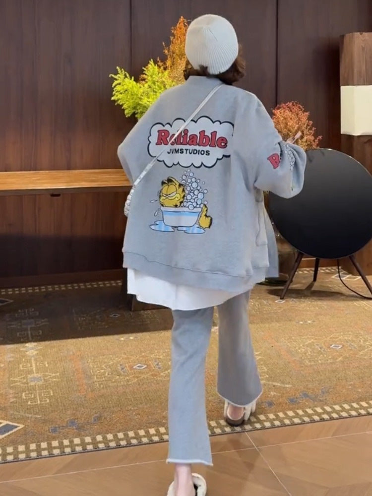 Gray cartoon print button sweatshirt jacket, photo 4