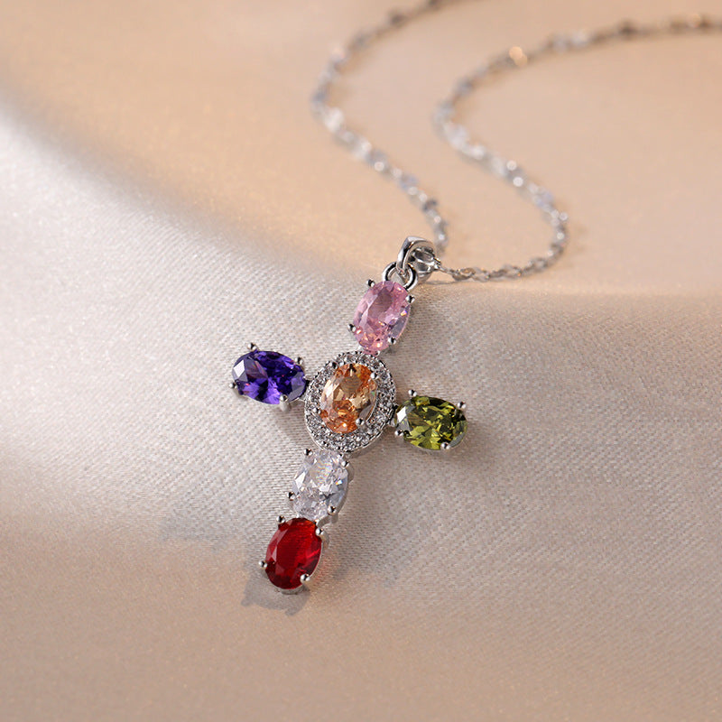 Women's Retro Cross Pendant Titanium Steel Lip Chain Necklace