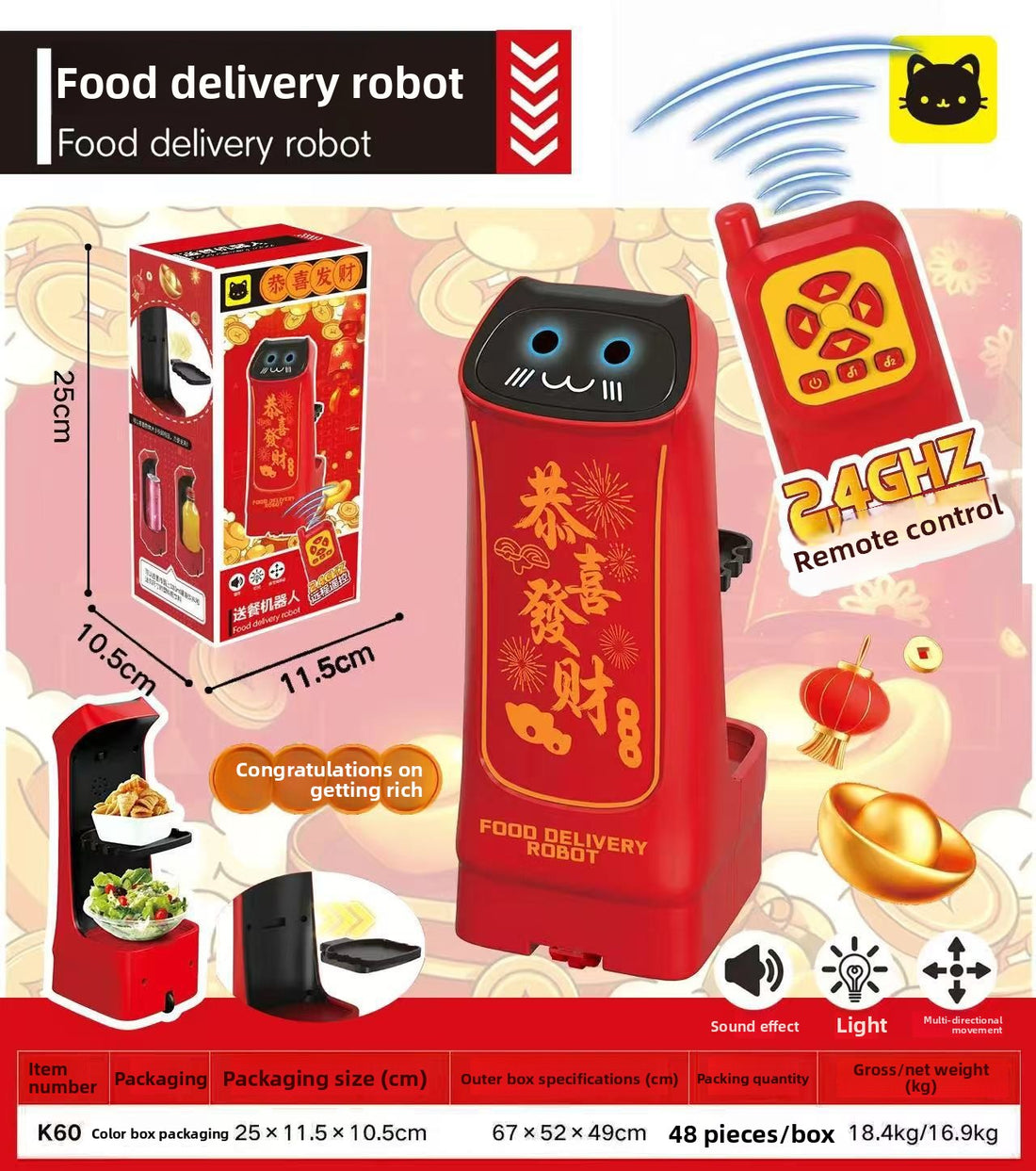 Remote control food delivery car toy, red
