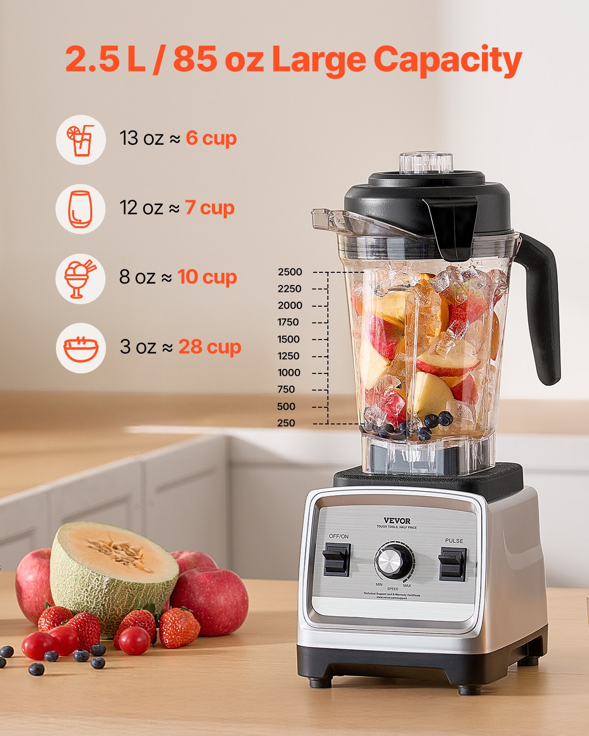 Kitchen blender crushing ice for a smoothie