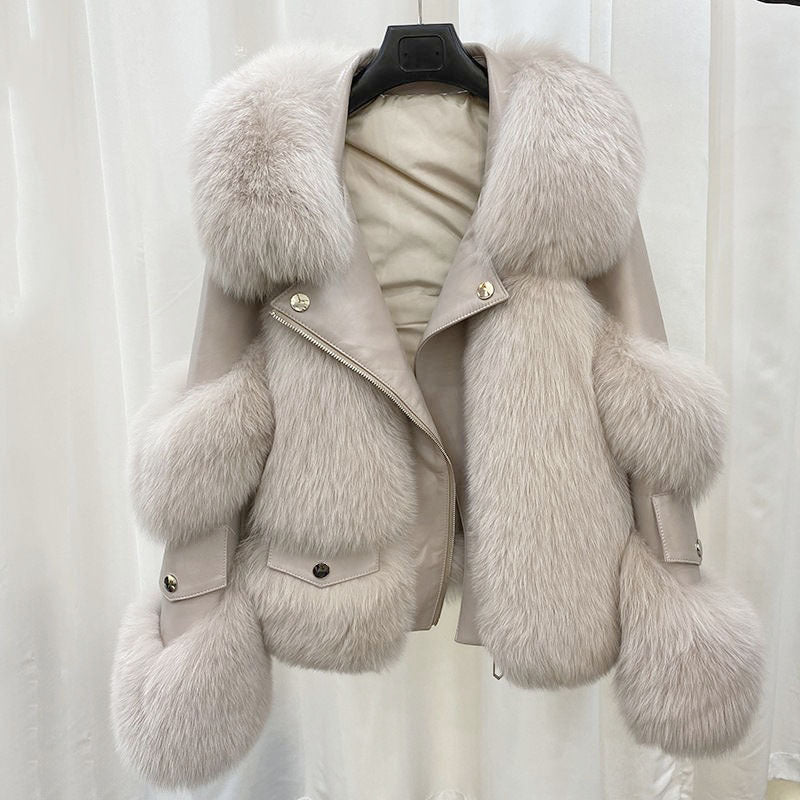 Women's Faux Fur Coat Cotton Padded Lapel Faux Leather Winter Warm Outerwear