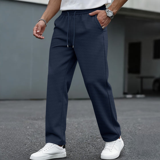 men's new large checkered drawstring casual pants, lightweight, breathable, comfortable straight-leg pocket trousers