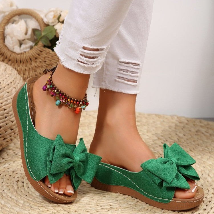 Womens Wedge Heel Slippers with Flower Decoration
