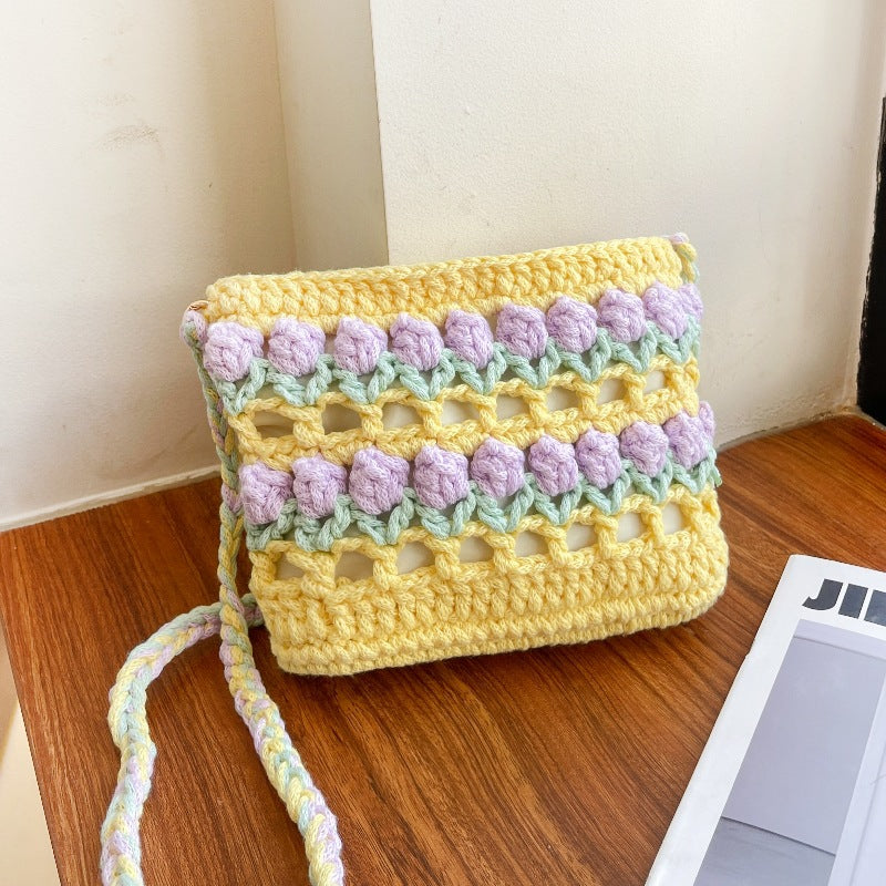 Rainbow Tulip Hand-Woven Bag DIY Material Kit Summer Dopamine Shoulder Crossbody Bag