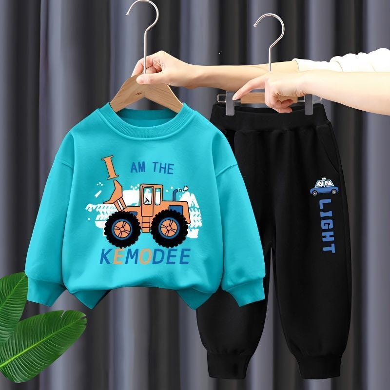 Boys Long Sleeve Sweatshirt and Pants Set with Bulldozer Print