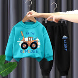 Boys Long Sleeve Sweatshirt and Pants Set with Bulldozer Print