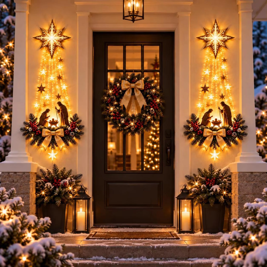 LED Lighted Christmas Tree Wall Hanging Decoration with Wreath Door Ornament