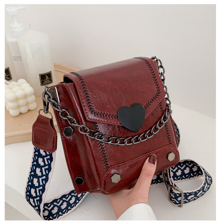 Women Textured PU Leather Small Square Crossbody Bag with Wide Shoulder Strap