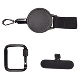 Retractable phone lanyard clipped to backpack strap