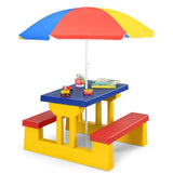 Picnic table umbrella clipped into center post