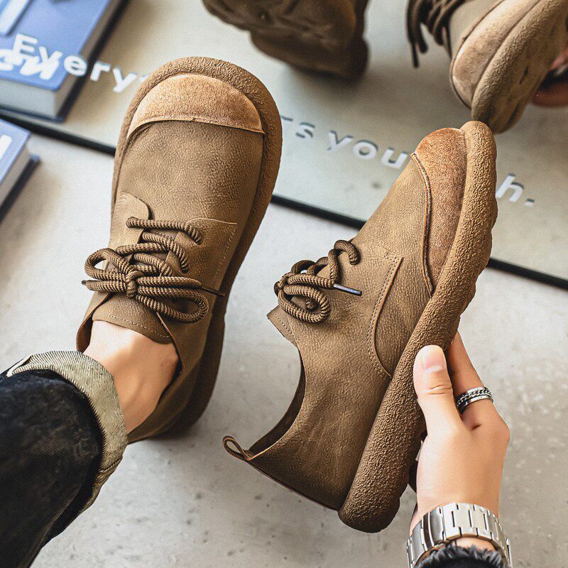Mens Retro Casual Leather Shoes Lightweight Soft Sole