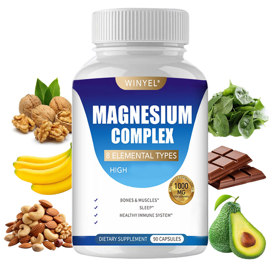 Magnesium complex capsules bottle with malate and glycinate