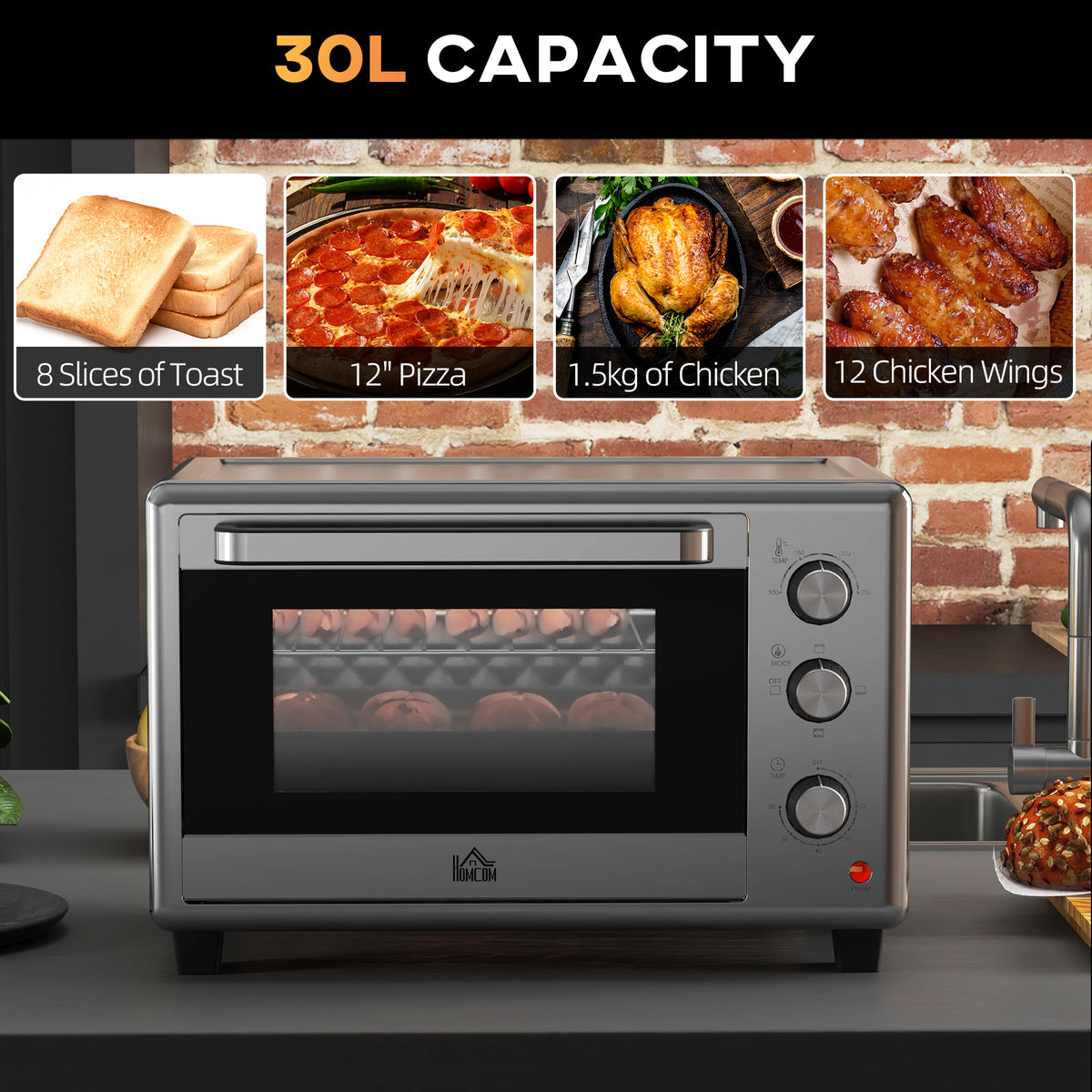 30L mini electric oven with wire rack and crumb tray