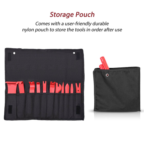 Trim tools stored in the black nylon pouch