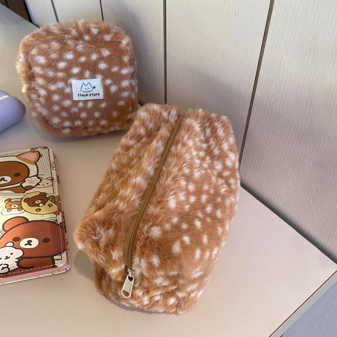 Cute Plush Deer Makeup Bag Portable Travel Storage Pouch, image 4 of 6