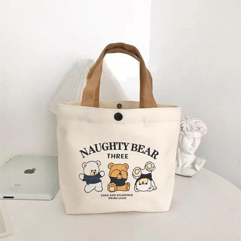 Bear Print Canvas Handbag