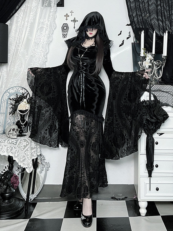 Wannathis Gothic Lace Dark Witch Cosplay Long Dress