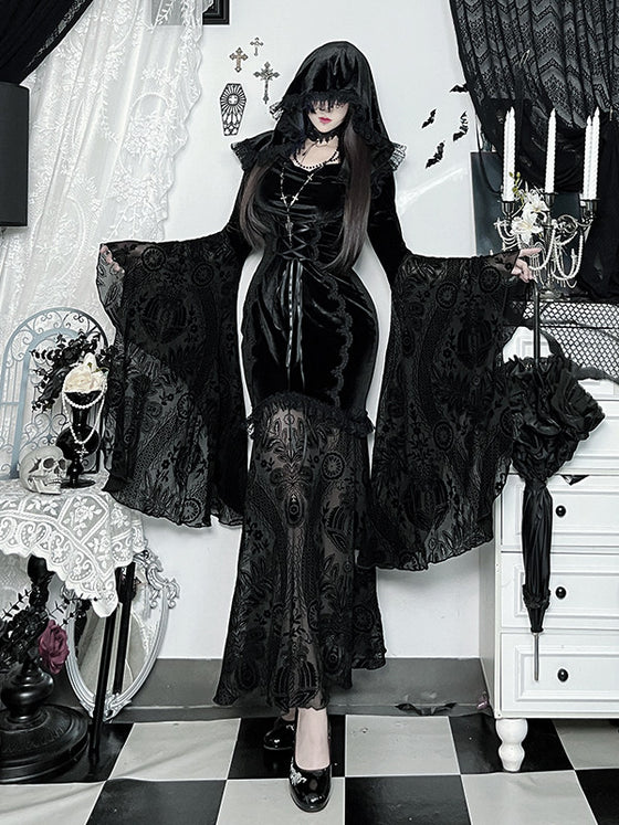Wannathis Gothic Lace Dark Witch Cosplay Long Dress
