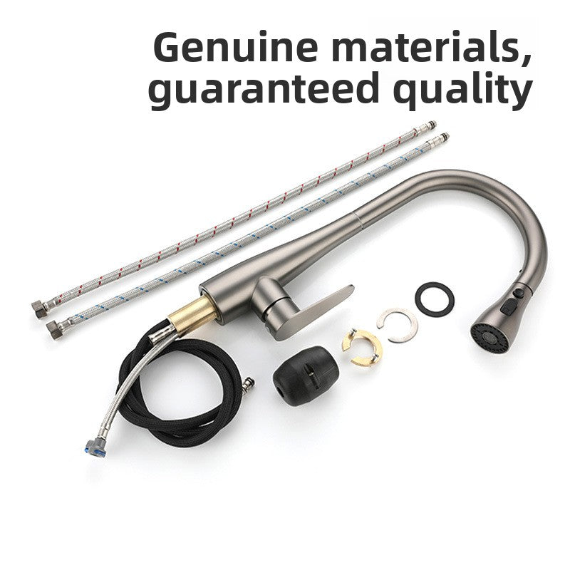 304 Stainless Steel Pull-Out Kitchen Sink Faucet with Universal Rotation Gunmetal Gray