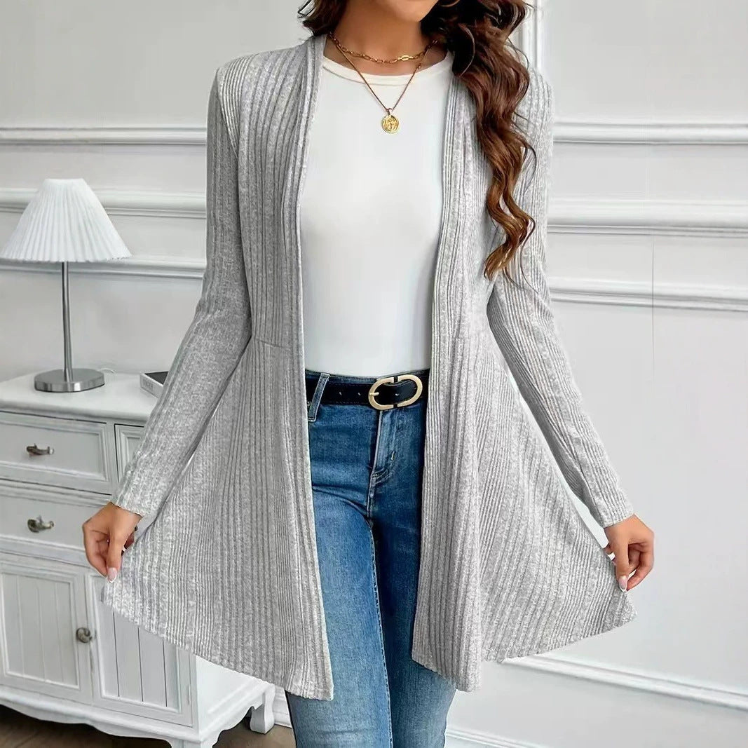 Women's Soft Brushed Ribbed Long Sleeve Open Cardigan