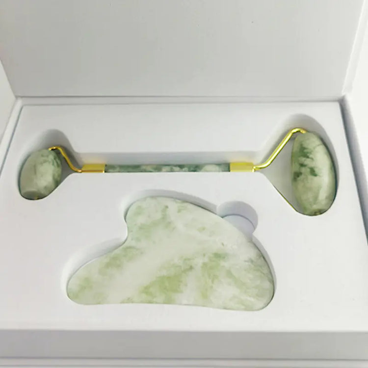 White Jade Roller & Gua Sha Set — Natural Jade Facial Massage Tools - Image 3