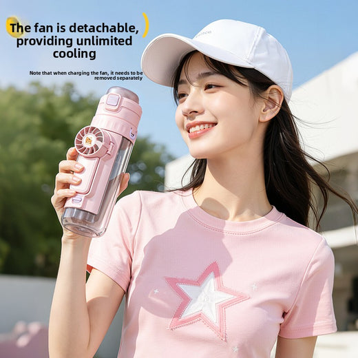 Fan spray water cup - student straw cup