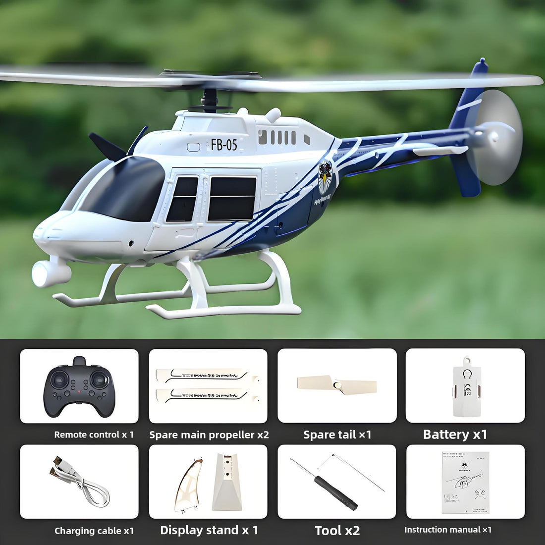 Stunt remote control helicopter, sky blue