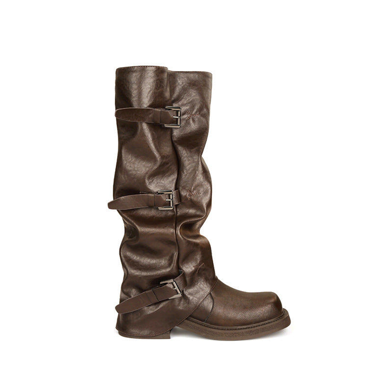 Women's Belt Buckle Square Toe Riding Boots