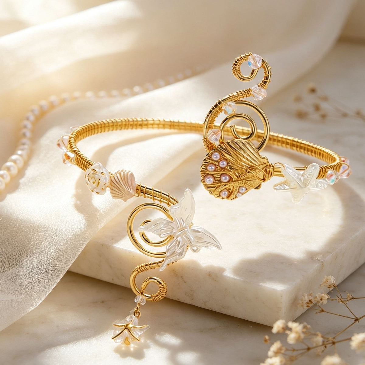 Floral Pearl Wrap-around Bracelet