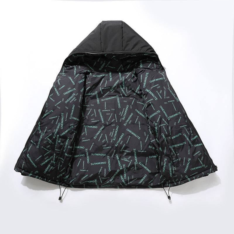 Men Reversible Thickened Winter Cotton Coat Hooded Zipper Jacket