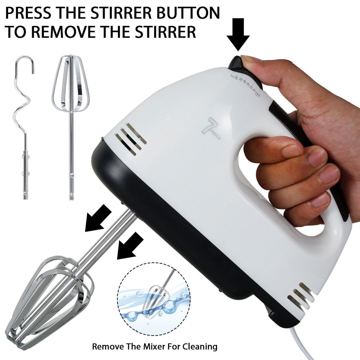 Hand mixer with stainless steel beaters