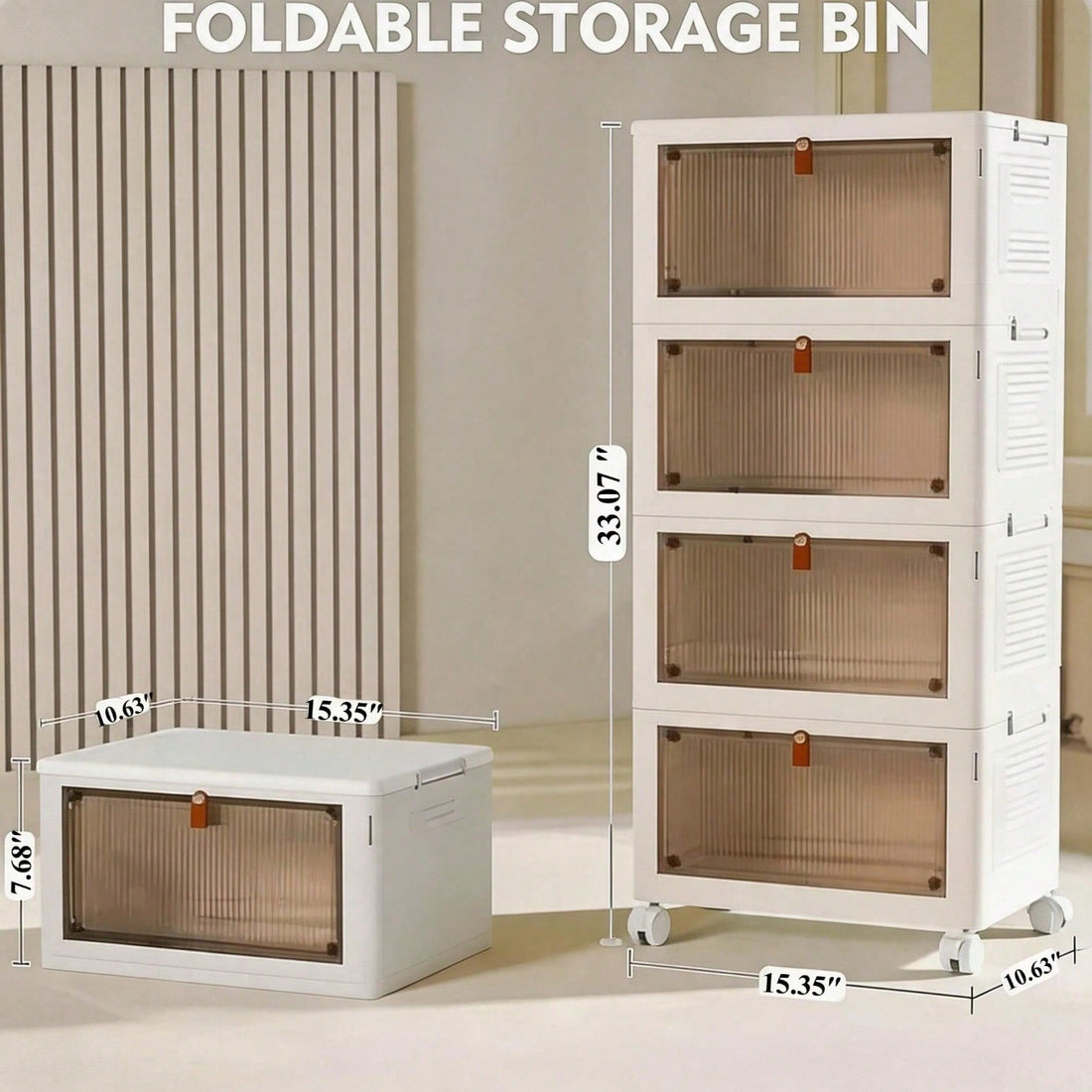 Single storage bin and four-tier stack with dimensions
