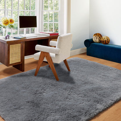5x8 Grey Fluffy Shag Area Rug