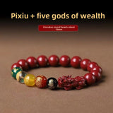 Five-Way Fortune God Cinnabar Bracelet with Beads