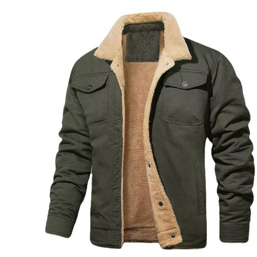 Men's Thickened Fleece Lined Cotton Work Jacket