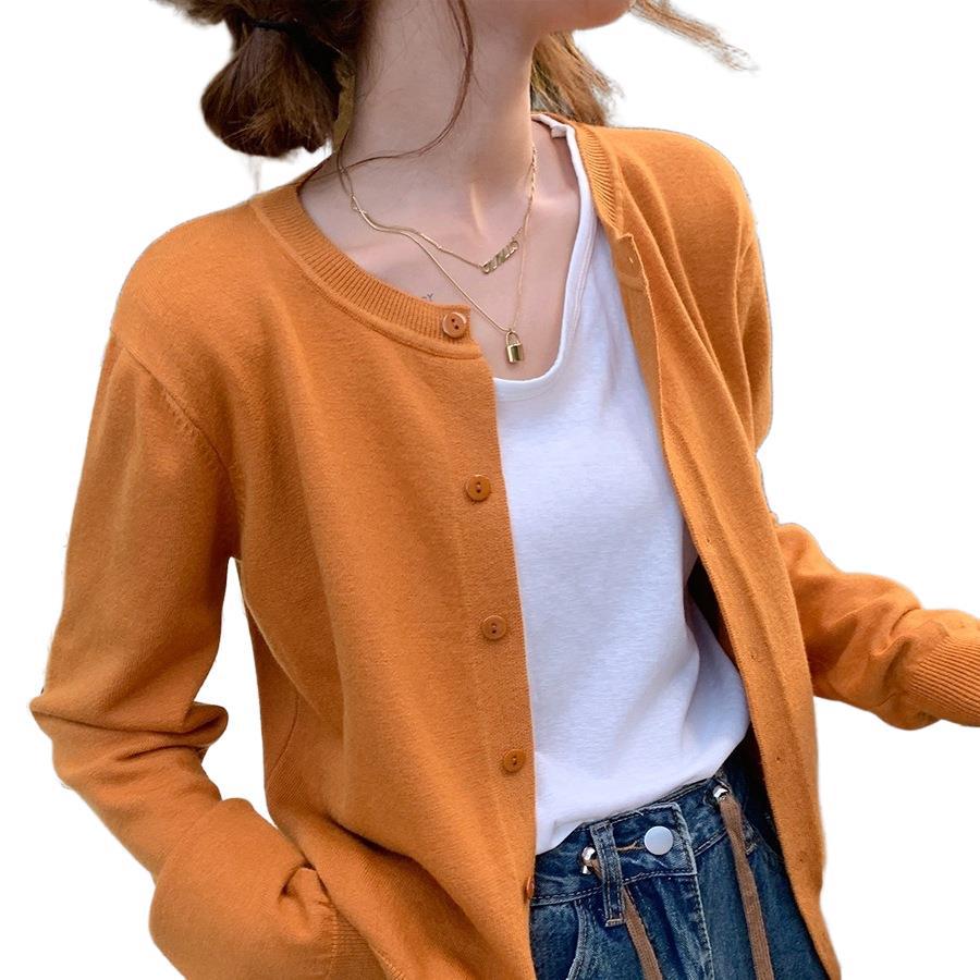 Women's long sleeve solid color knit cardigan with buttons, photo 4